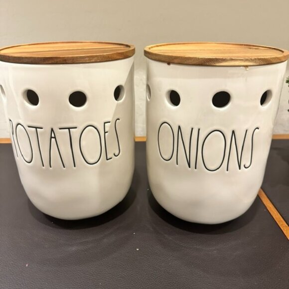 Rae Dunn - Set of Potato and Onion Storage Cellars - Like New - Picture 1 of 6
